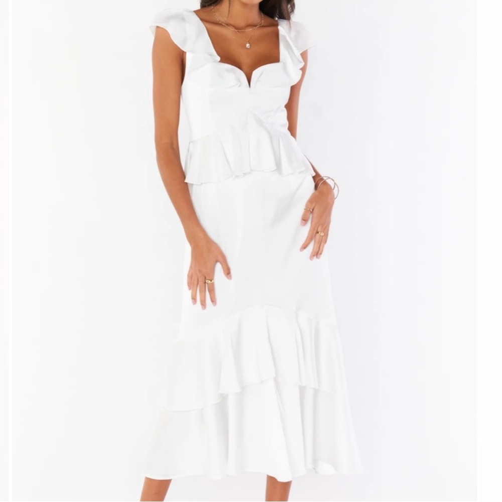 Show Me Your MuMu White Ruffle Midi Dress